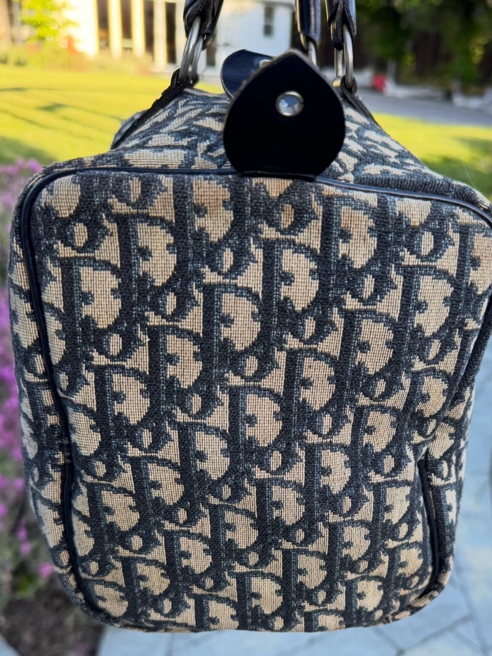 DIOR Vintage Trotter Boston Bag 30cm Navy Jacquard Canvas Navy Leather - Picture 14 of 16